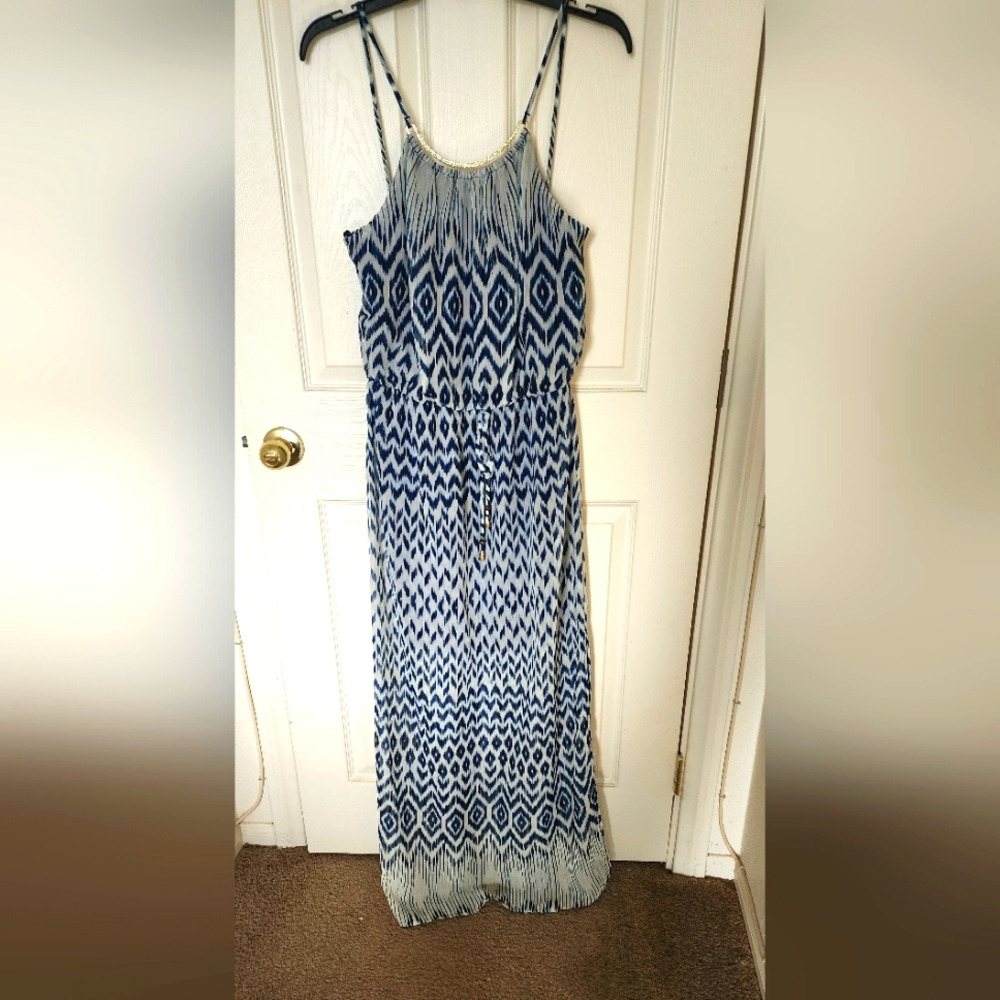 Blue Sundress Maxi Dress with Spaghetti Straps for Casual Wear